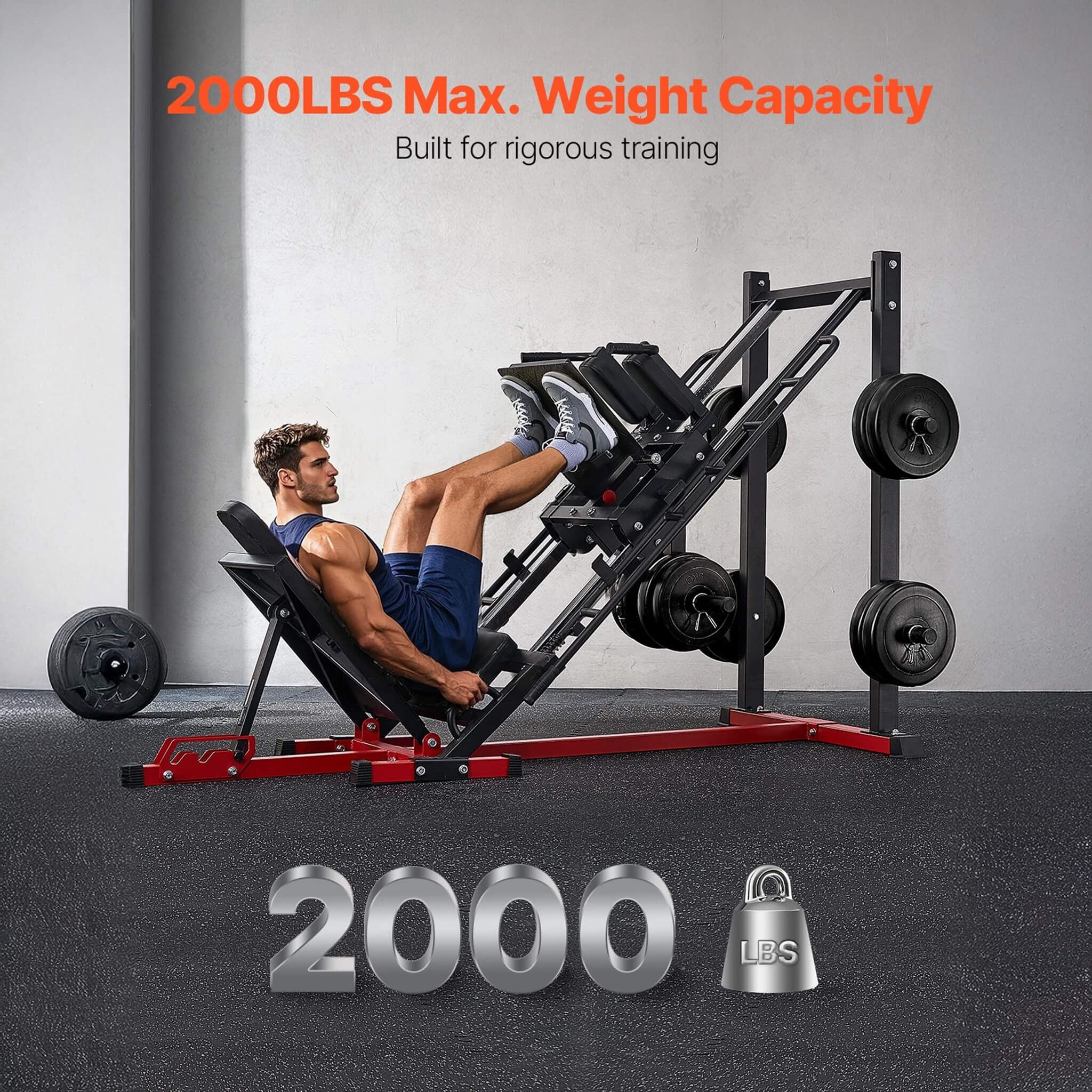 Rovix 2000LBS Máquina de prensa de piernas y sentadillas hack ajustables para entrenamientos en gimnasios domésticos (SAK53148)