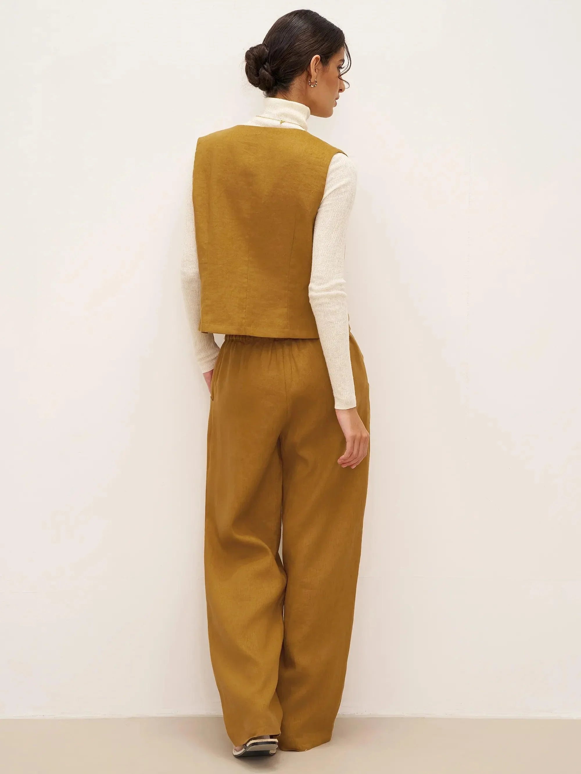 Pantalones 100% lino corte banana con bolsillos EDELINE