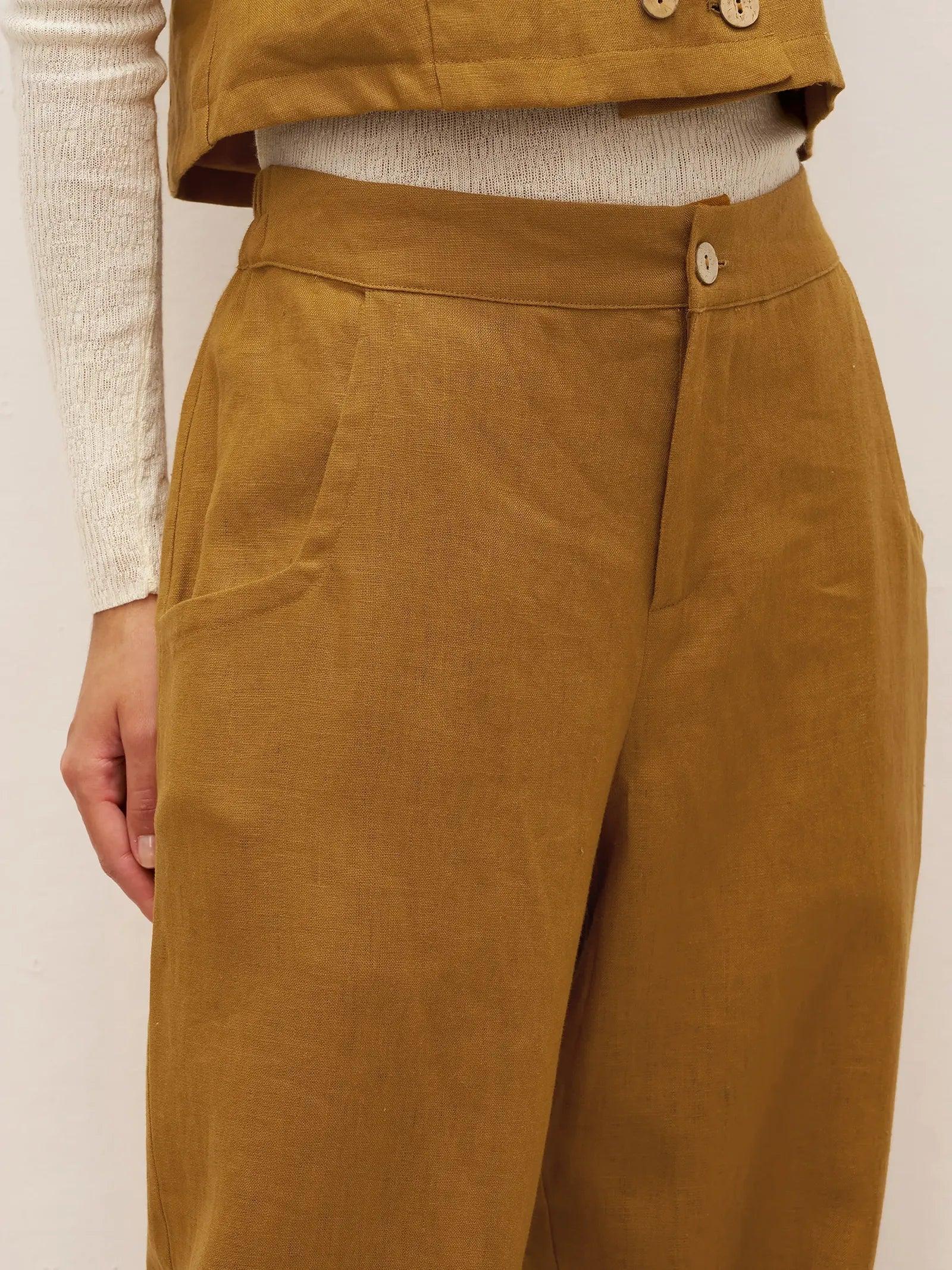 Pantalones 100% lino corte banana con bolsillos EDELINE