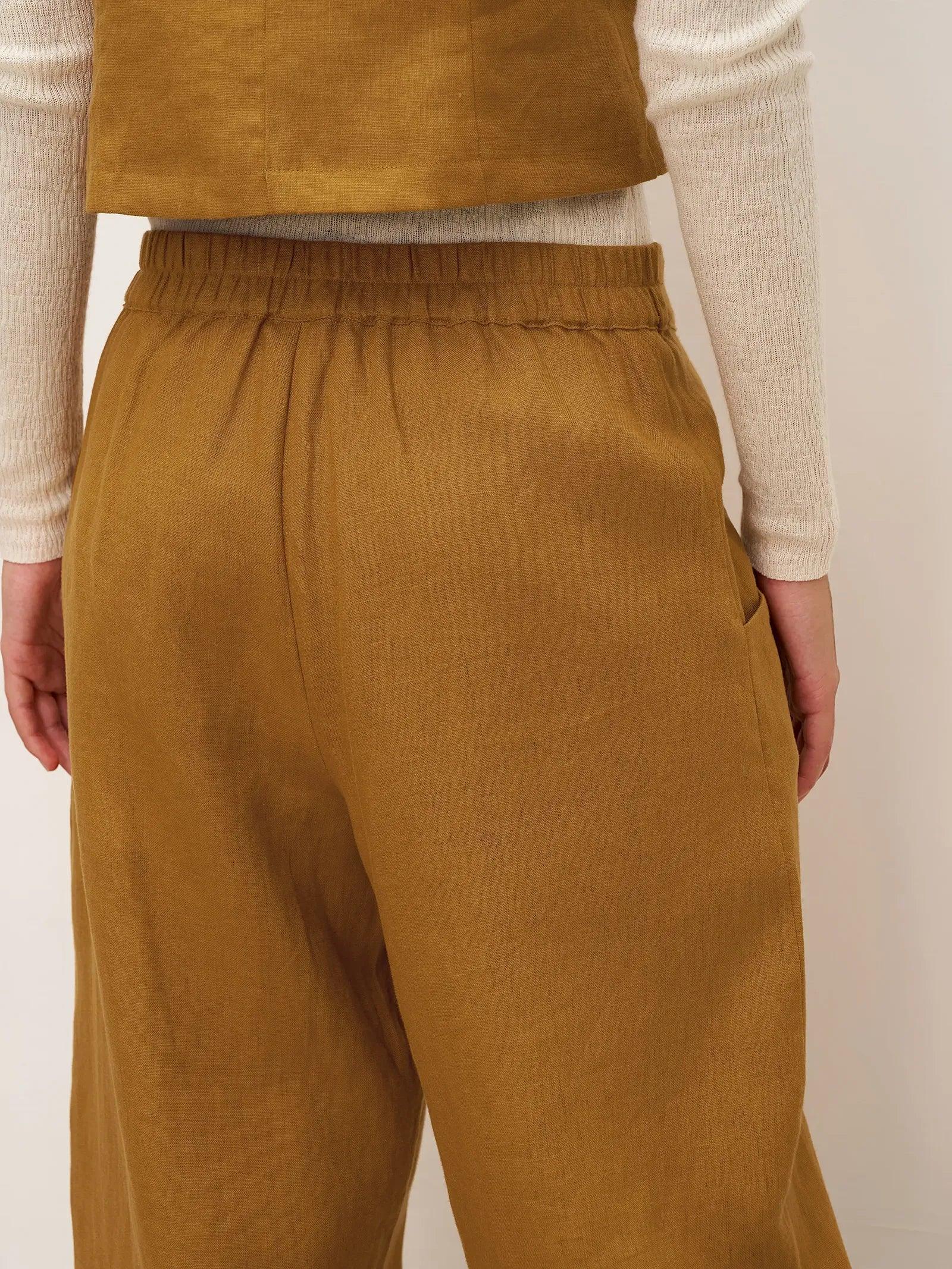 Pantalones 100% lino corte banana con bolsillos EDELINE