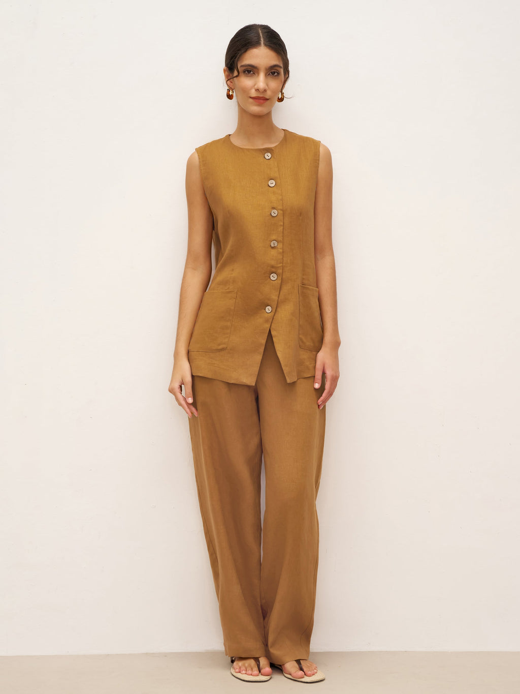 Pantalones 100% lino corte banana con bolsillos EDELINE