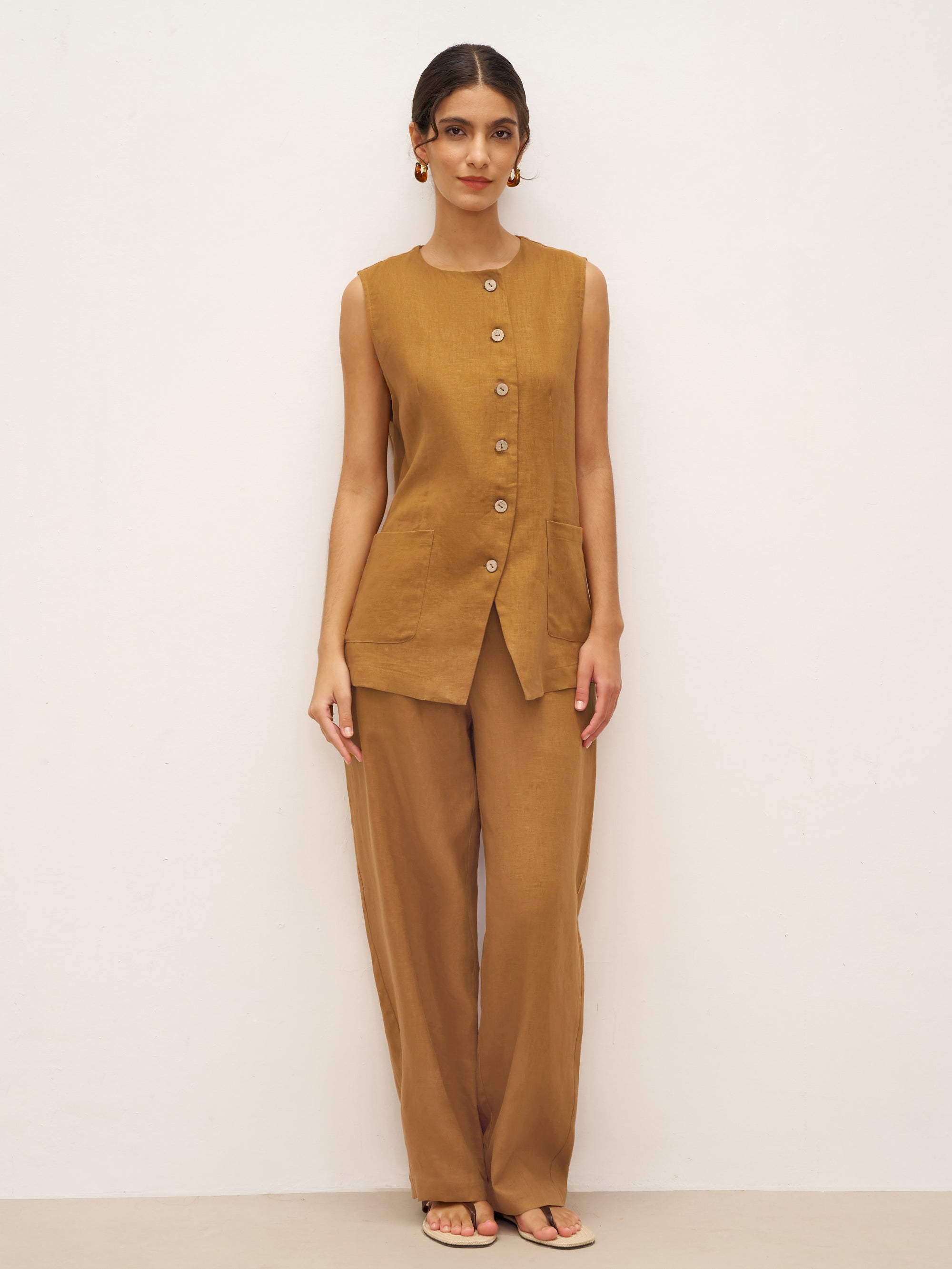 Pantalones 100% lino corte banana con bolsillos EDELINE