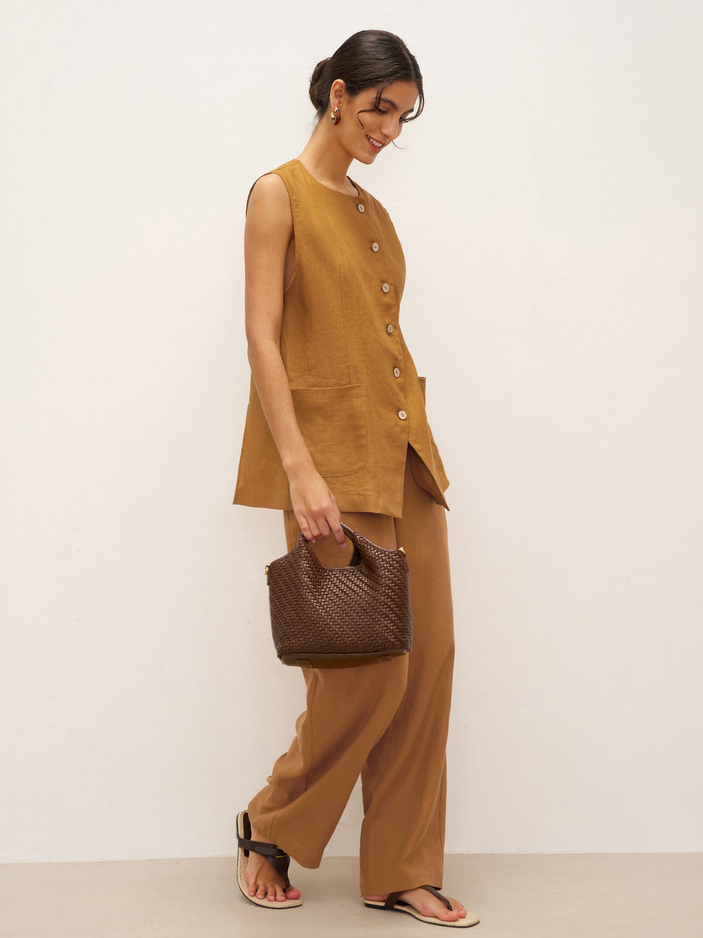 Pantalones 100% lino corte banana con bolsillos EDELINE
