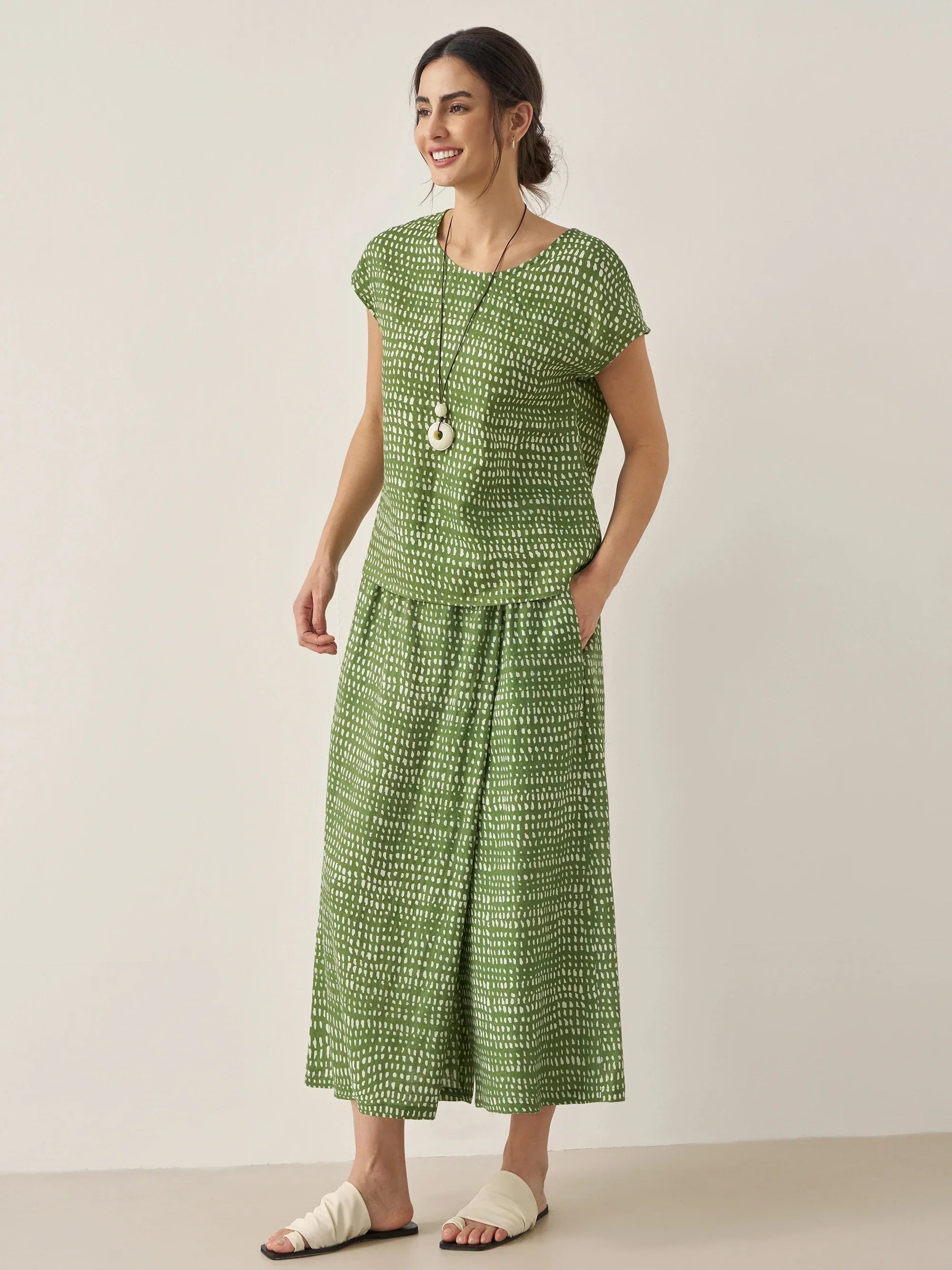 100% Linen Dot Skirt-Pants with Elastic Waist LUMI