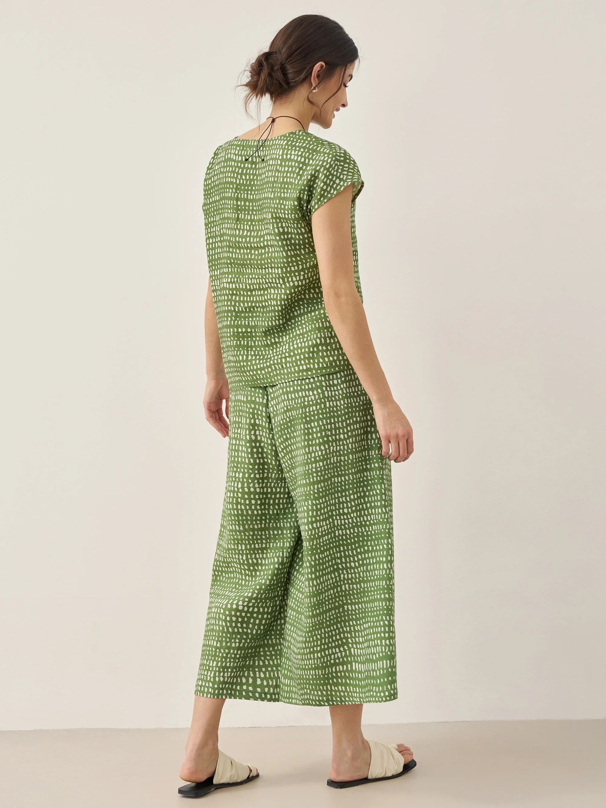 100% Linen Dot Skirt-Pants with Elastic Waist LUMI