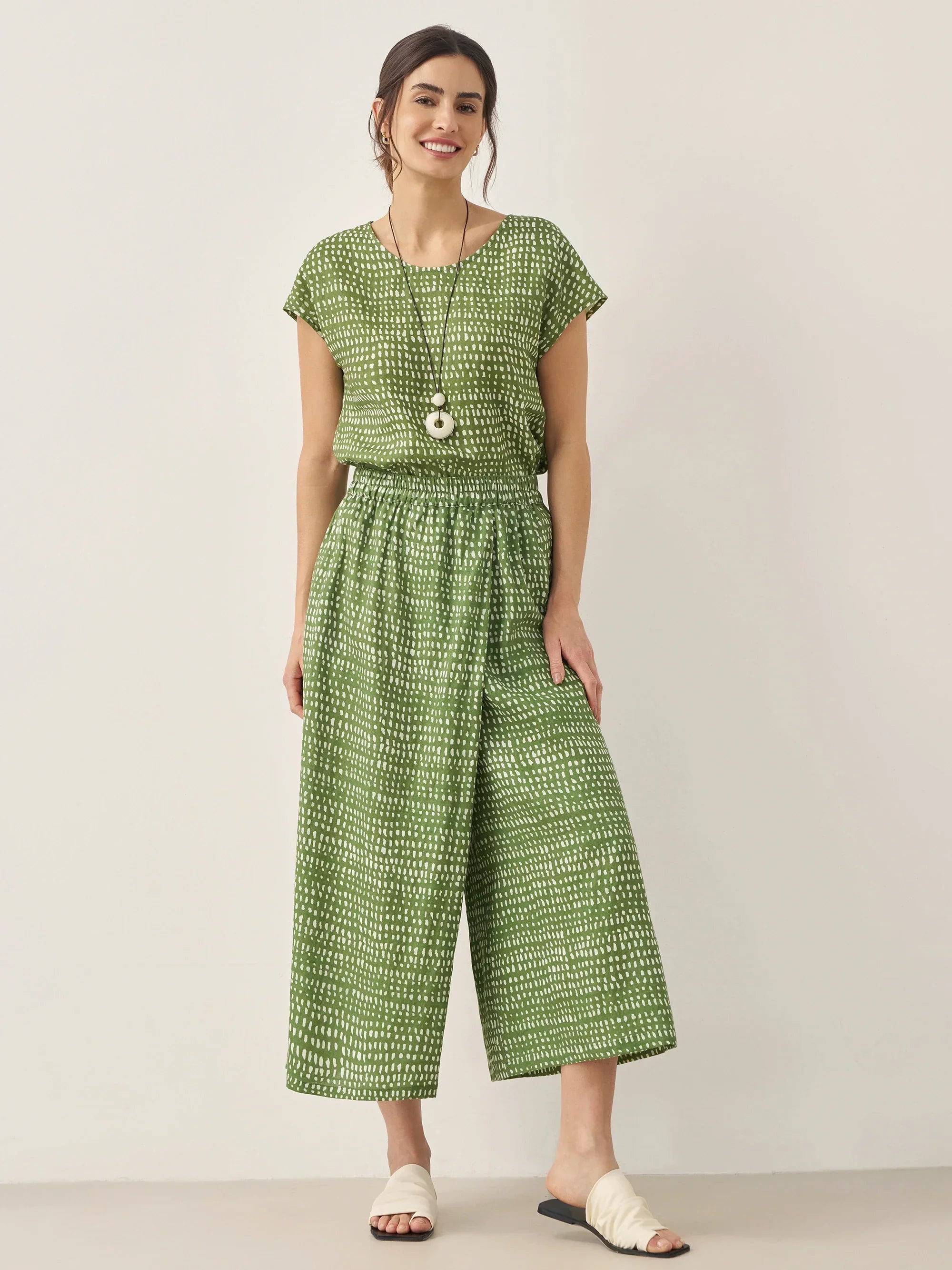100% Linen Dot Skirt-Pants with Elastic Waist LUMI