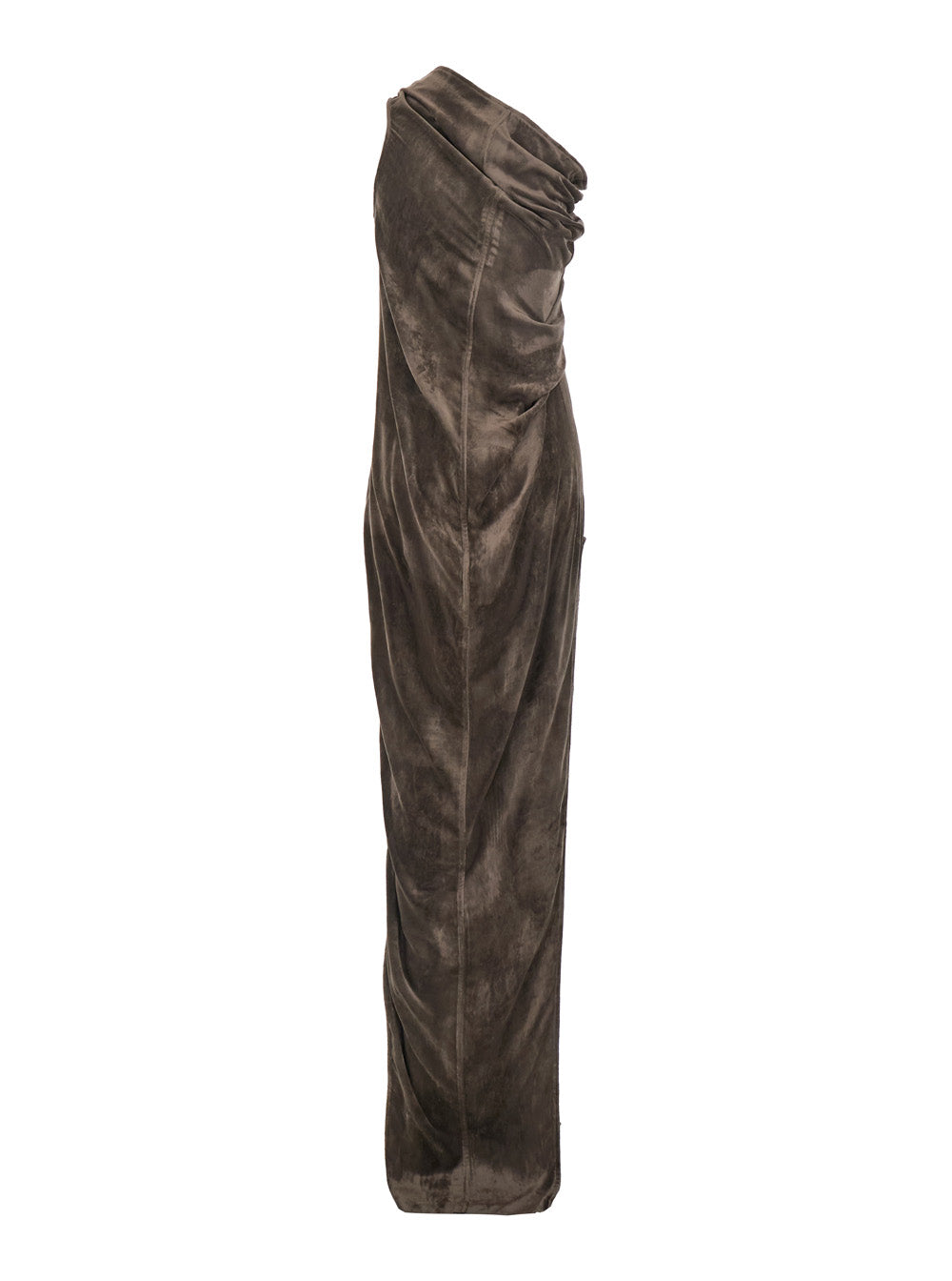 Rick Owens Women 'Athena Arrowhead' Brown Asymmetric Long Dress With Ruched Neckline And Side Single Slit In Viscose Blend Woman