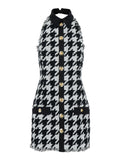 Balmain Women Black And White Halterneck Mini Dress With Houndstooth Motif In Tweed And Satin Woman