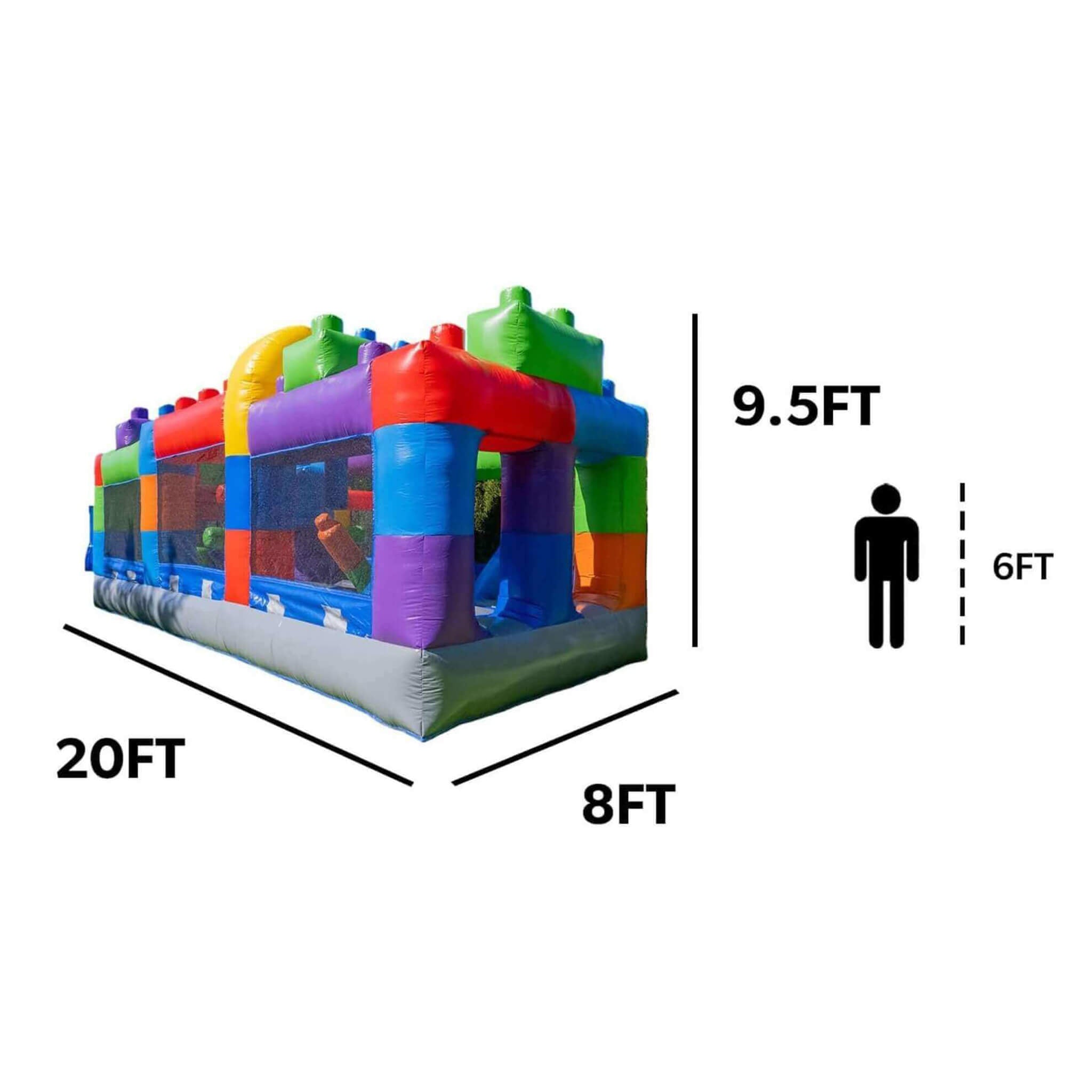 Pista de obstáculos hinchable multicolor gigante de 20 pies con ventanas de malla grandes (SAK75192)