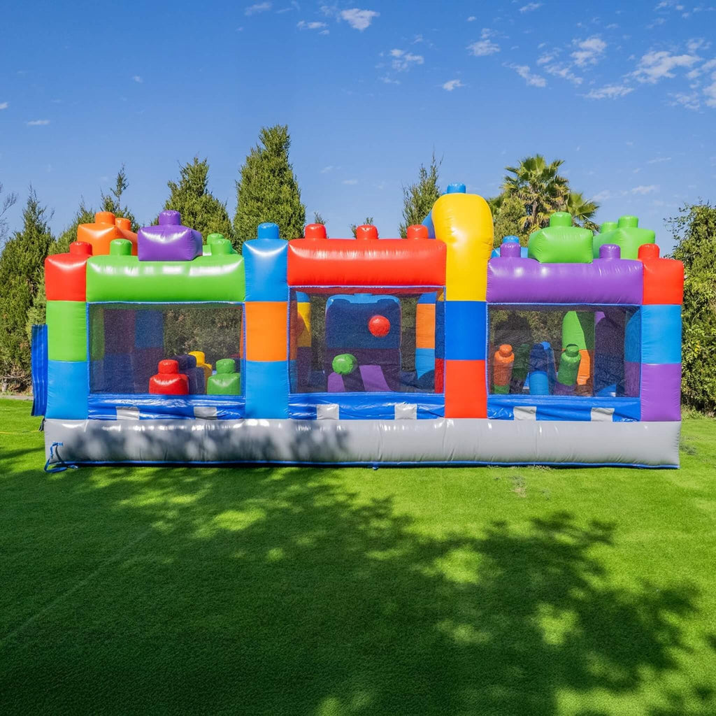 Pista de obstáculos hinchable multicolor gigante de 20 pies con ventanas de malla grandes (SAK75192)