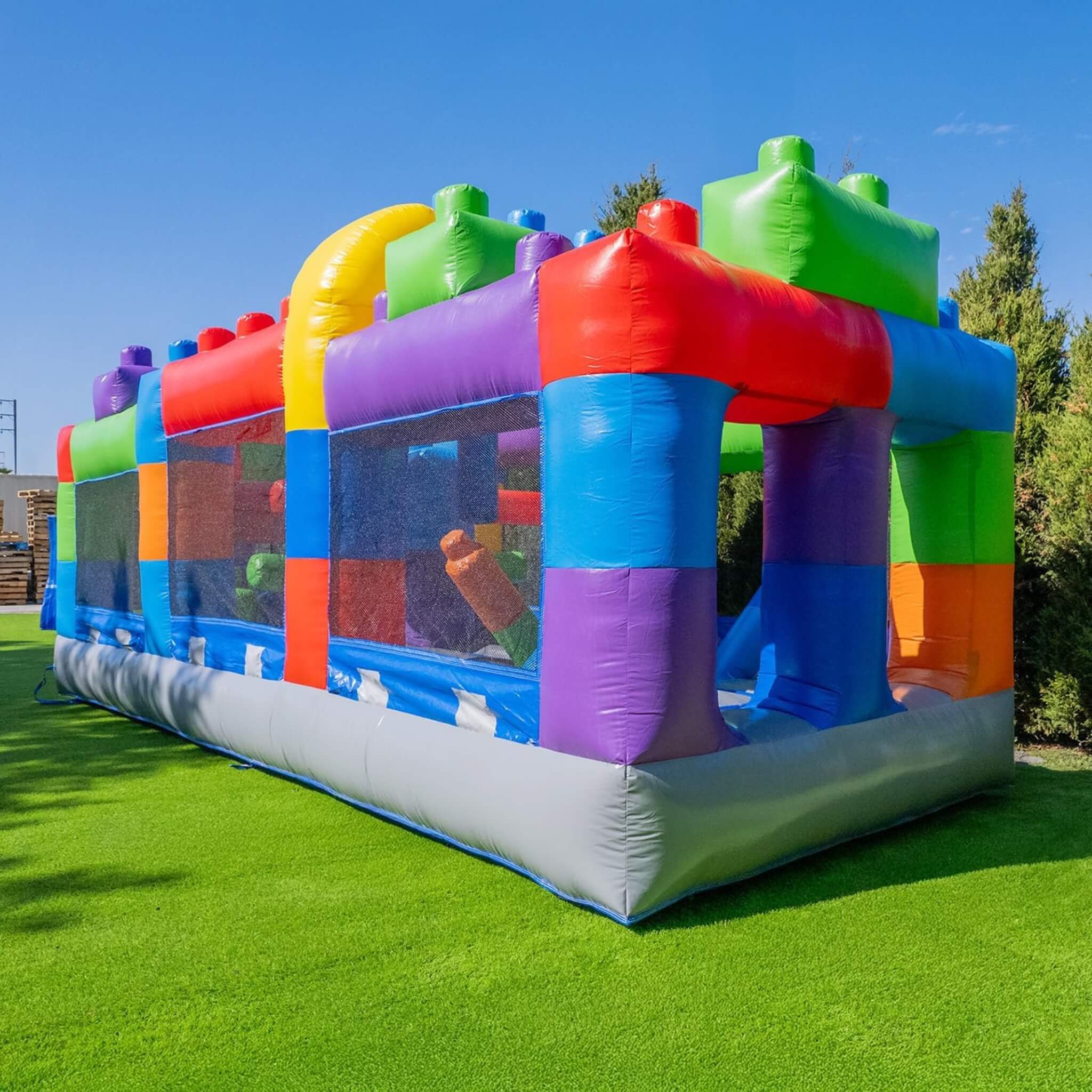 Pista de obstáculos hinchable multicolor gigante de 20 pies con ventanas de malla grandes (SAK75192)