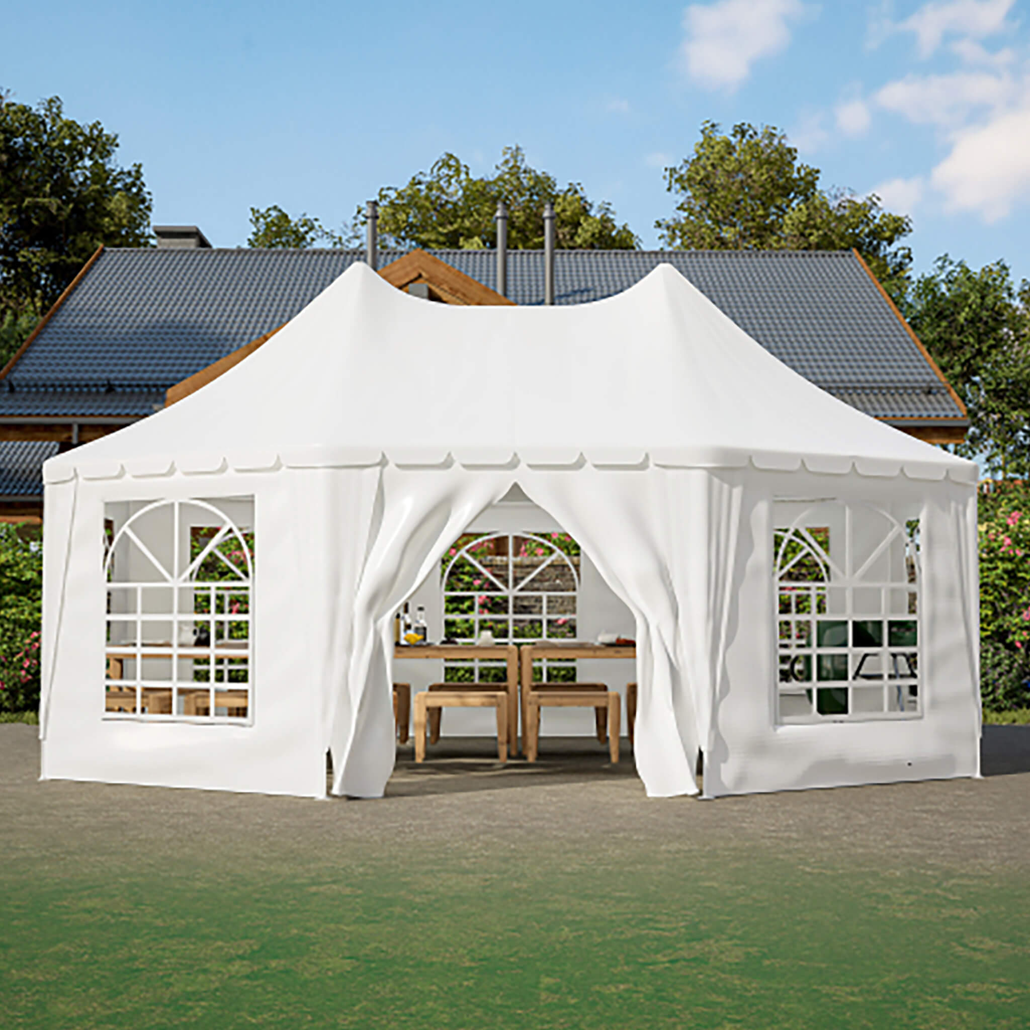 [20X15FT] Carpa Extra Grande Resistente Impermeable para Fiestas y Bodas al Aire Libre con Marco de Acero (SAK07645)