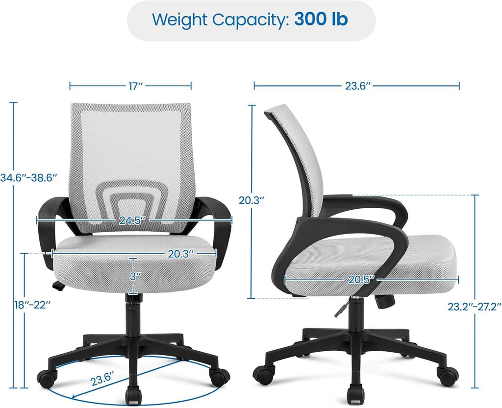Two Pack Ergonomic Mesh Office Chairs With Lumbar Support And Adjustable Height Swivel Rolling Task Chairs Grey