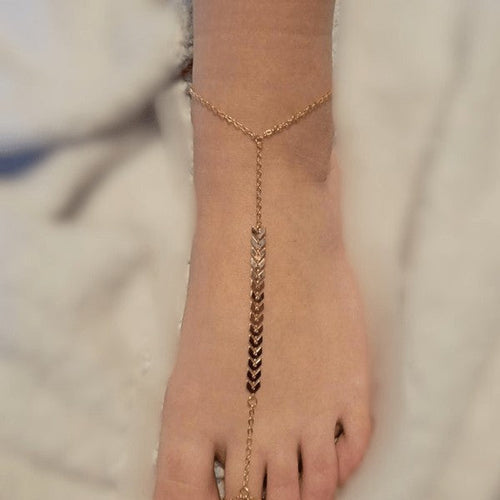 Tobillera De Oro Bohemia Con Anillo De Dedo Para Pies Descalzos