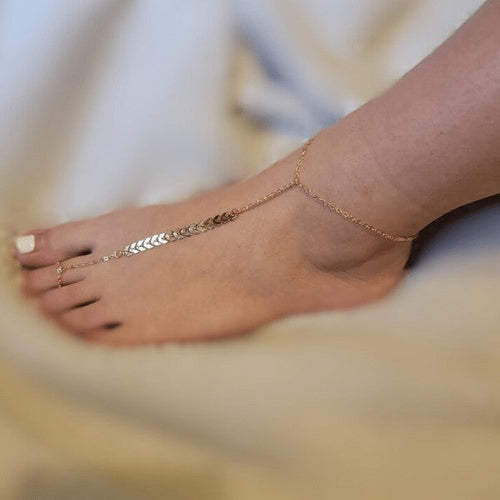 Tobillera De Oro Bohemia Con Anillo De Dedo Para Pies Descalzos