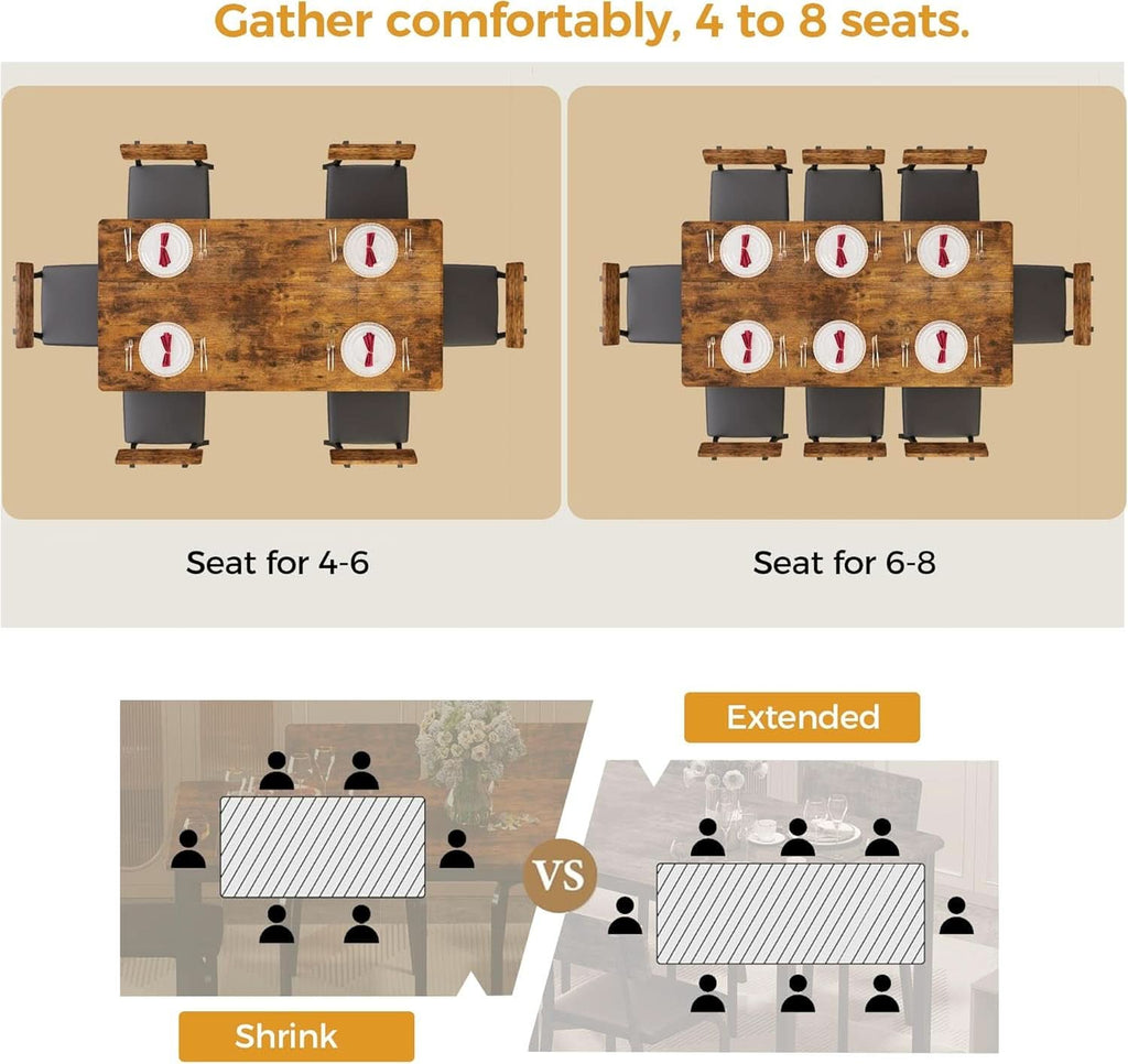 Juego de mesa de comedor extensible de 63 pulgadas, rústico marrón