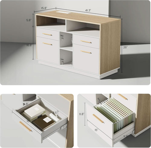 71 Inch L Shaped Standing Desk With USB Walnut Finish