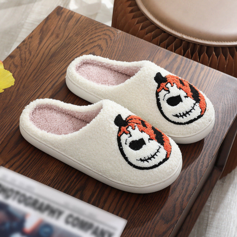 Halloween Purple Ghost Pumpkin Pattern Unisex Home Winter Fur Slippers