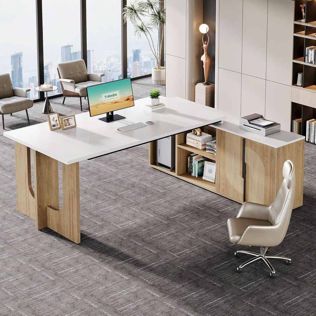 Premium White Engineered Wood Corner Desk 74.8 Inches