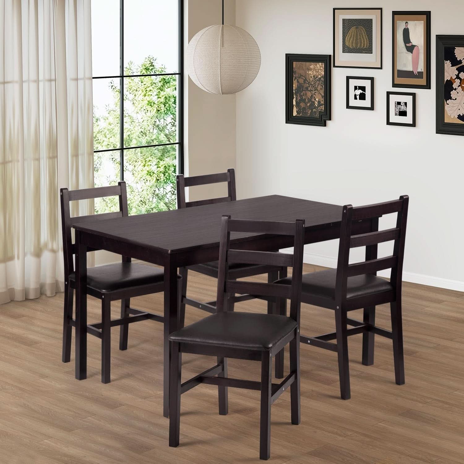 Mesa de comedor de madera maciza de lujo, premium, marrón para cuatro