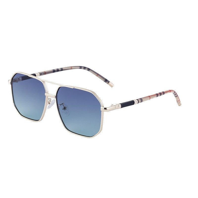 Retro Striped Metal Frame Sunglasses For Men