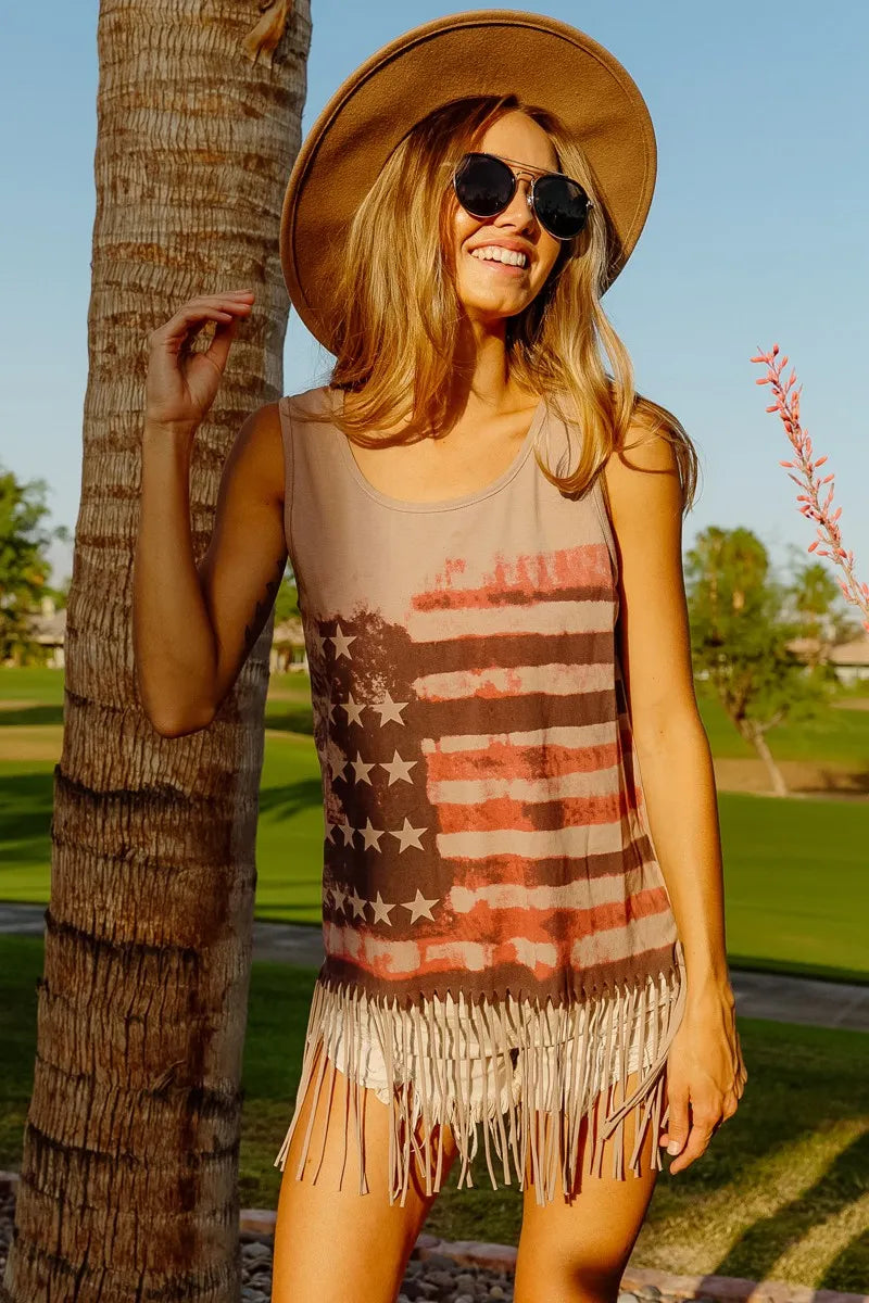 Top de punto sin mangas con estampado de la bandera americana BiBi