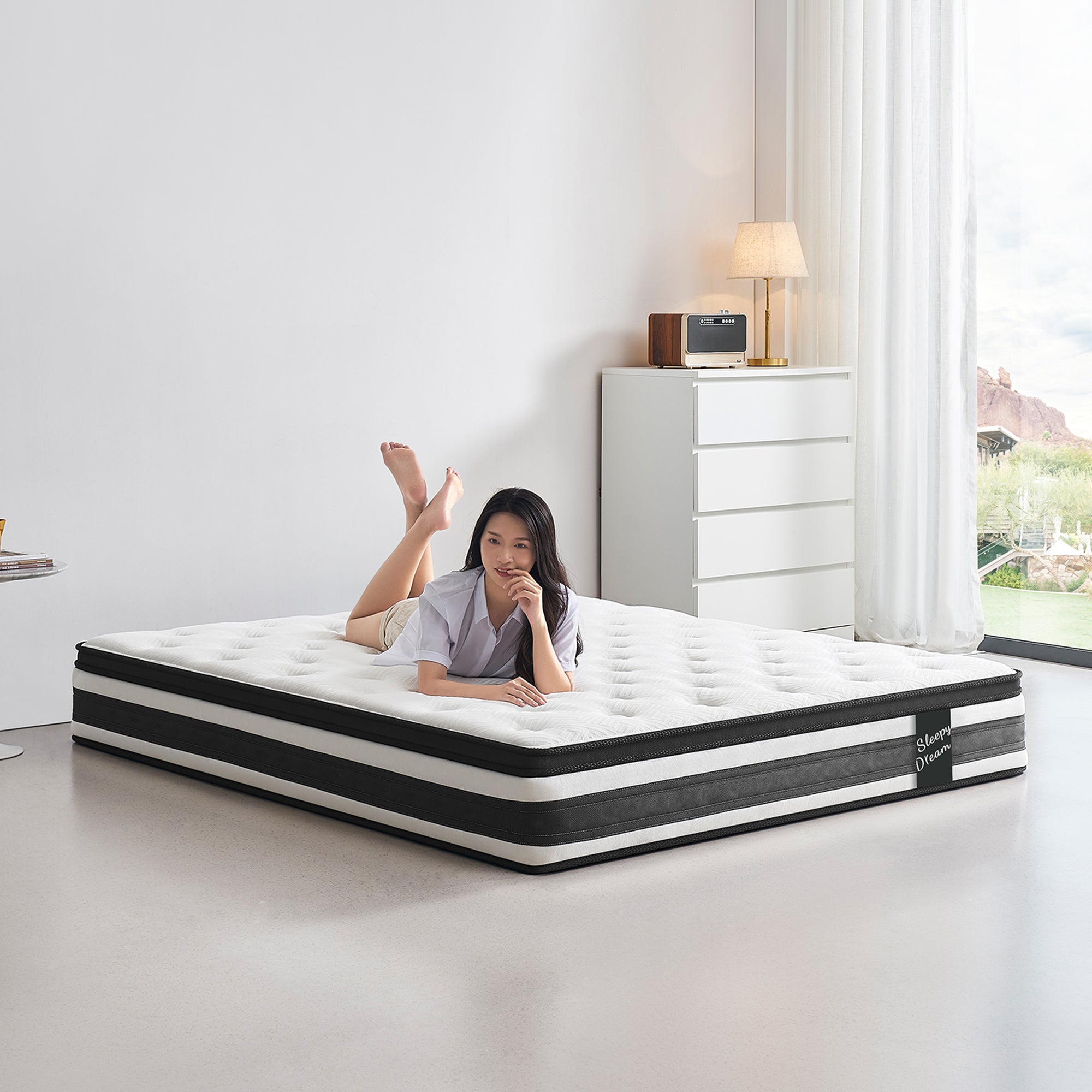 Full Size Hybrid Mattress Breathable Cool Knitted Fabric Cover
