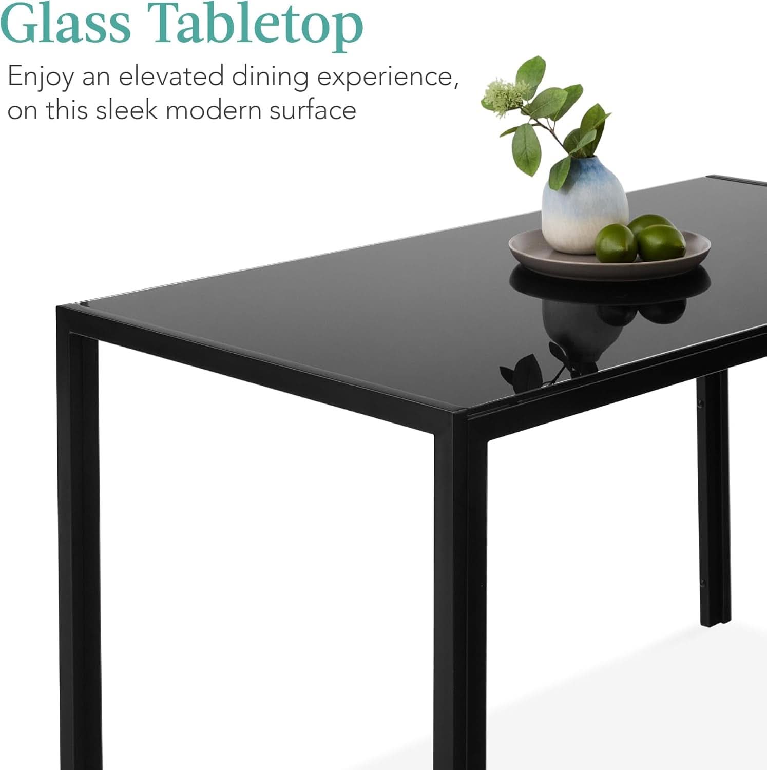 Juego de mesa de comedor de vidrio templado Ultra Lux negro de 51 pulgadas