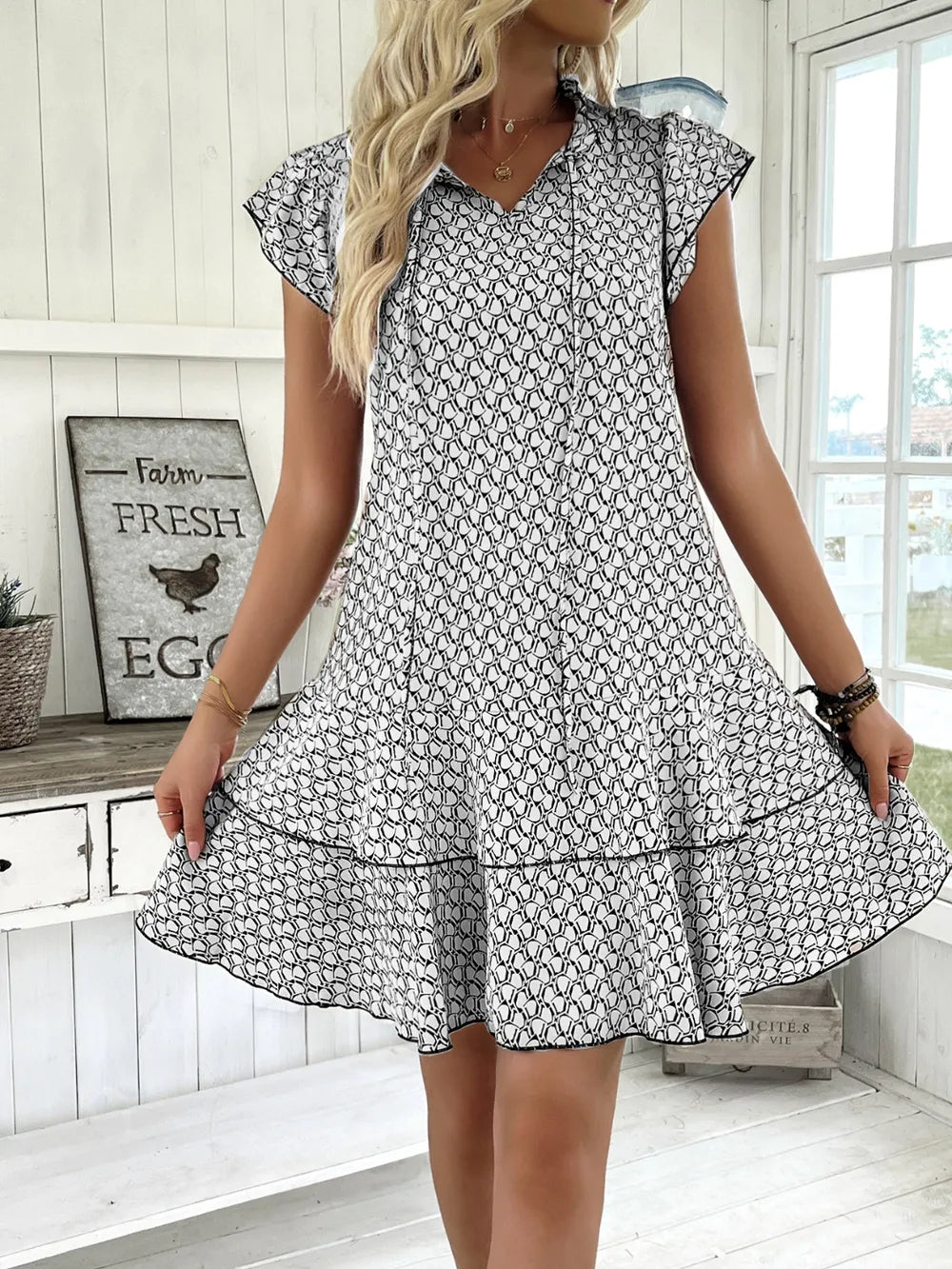 Full Size Ruffled Layered Printed Mini Dress Plus Size