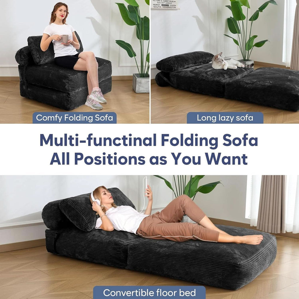 Sofá cama plegable convertible negro con almohada incluida