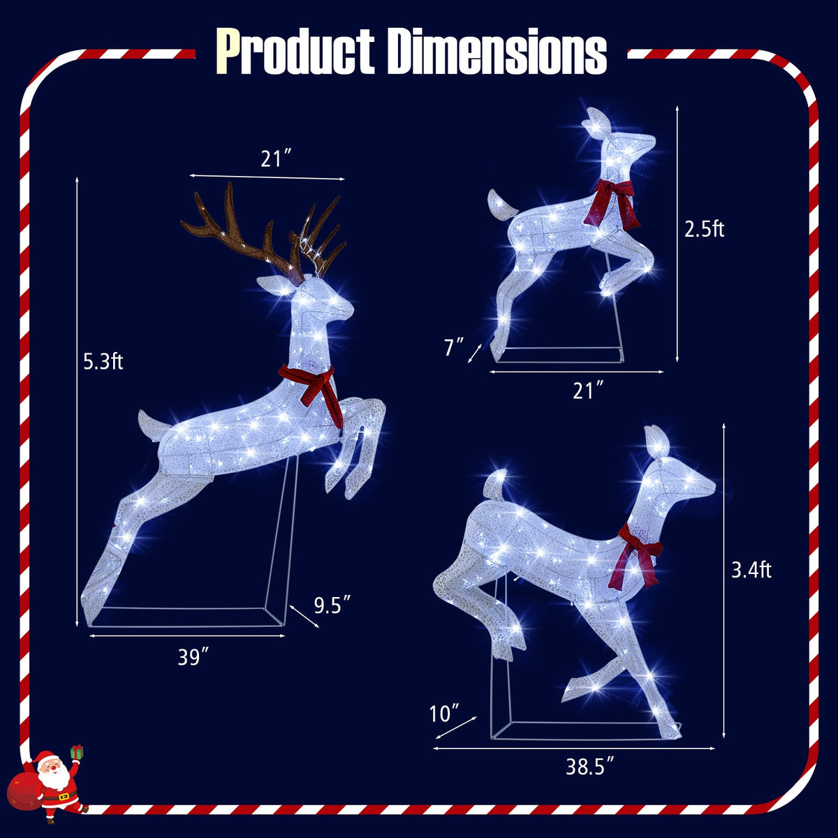 3-Piece Christmas Pre-Lit Lighted Reindeer Family Set