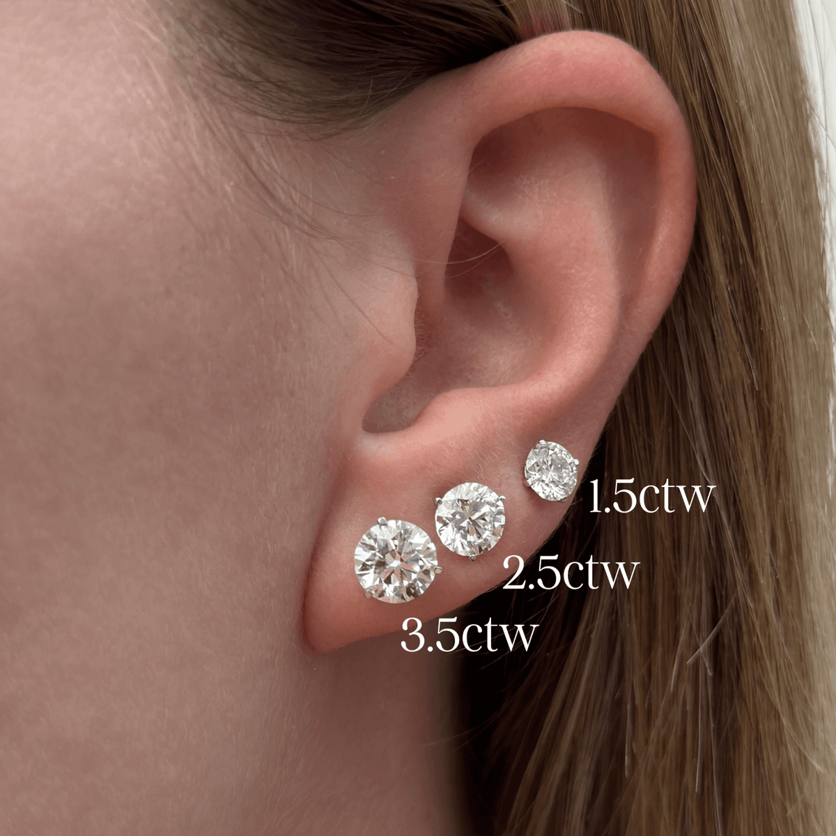 3.50 CTW Lab-Grown Round Diamond Stud Earrings in 14k Gold – E-F/VS AGI Certified