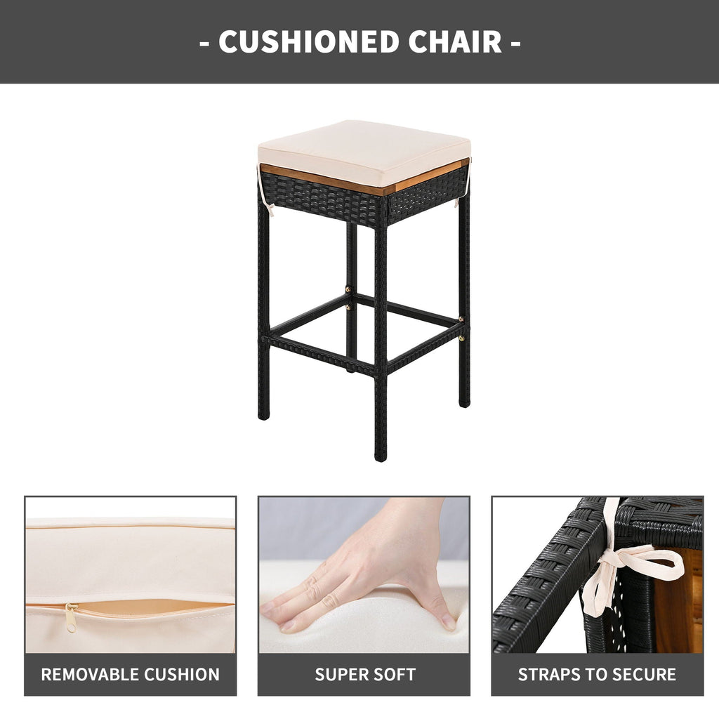 Outdoor Acacia Wood Bar Height Table And Eight Stools With Cushions