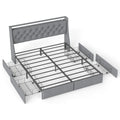 Queen Platform Bed Frame With RGB LED & Charging Station, Storage Headboard
