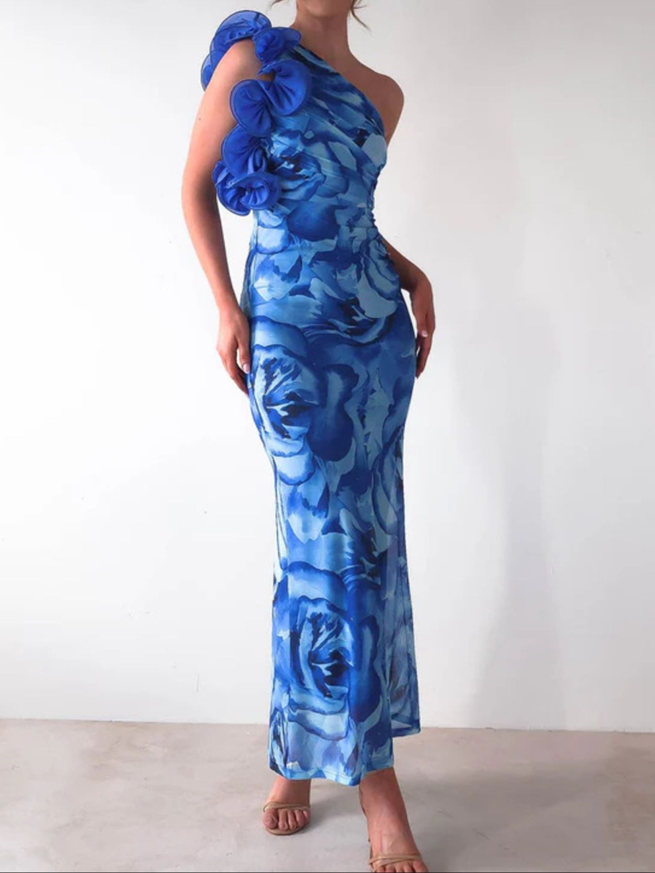 Floral Print One-Shoulder Maxi Dress