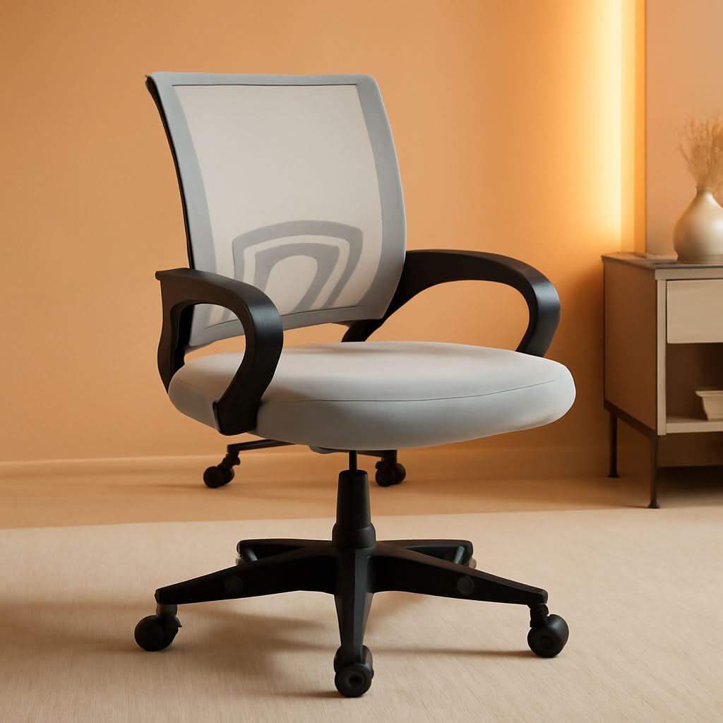 Silla de oficina ergonómica de malla con soporte lumbar, gris