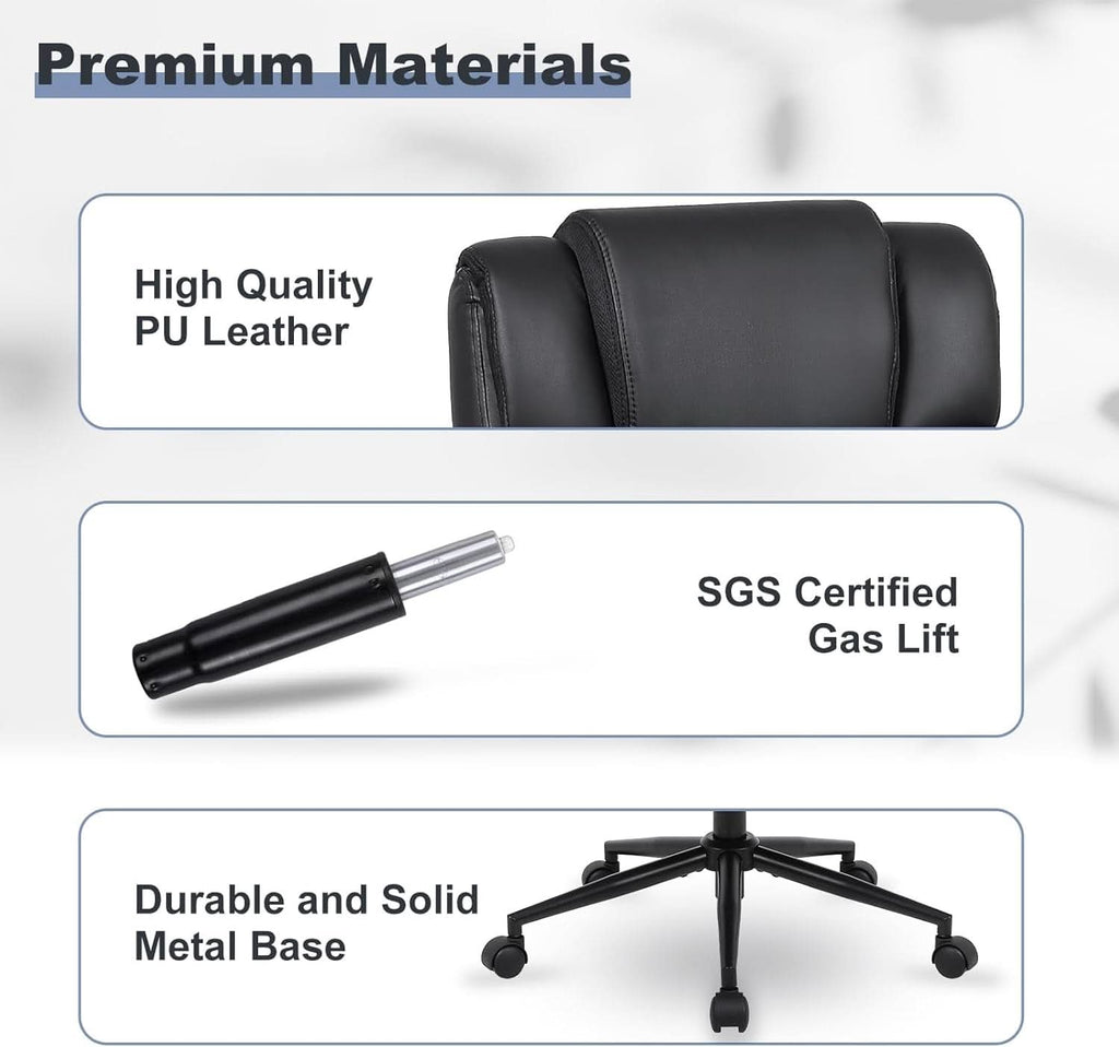 Black Leather Office Chair With Flip Up Armrests And Wheels