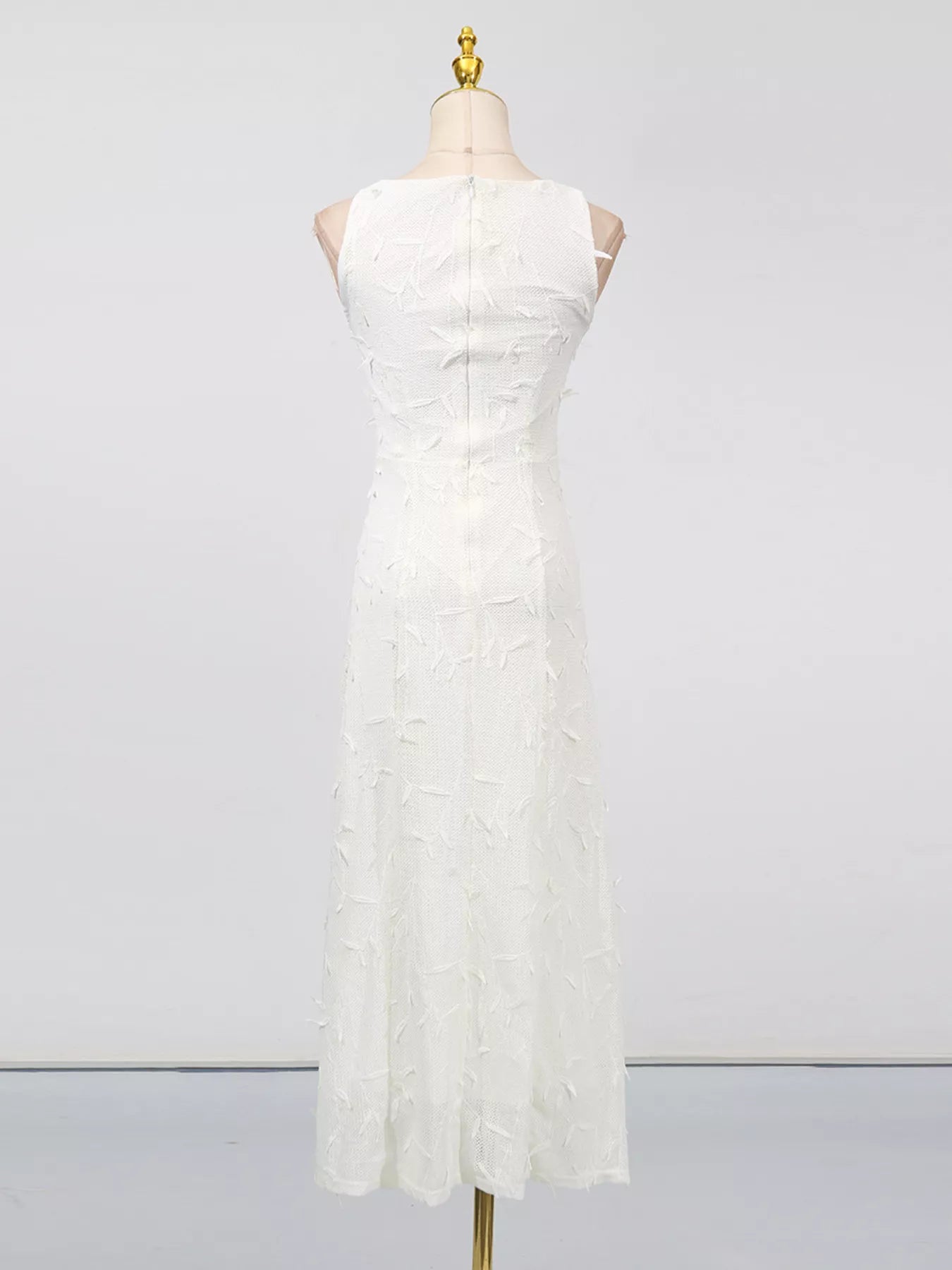 Sleeveless Floral Applique Midi Dress