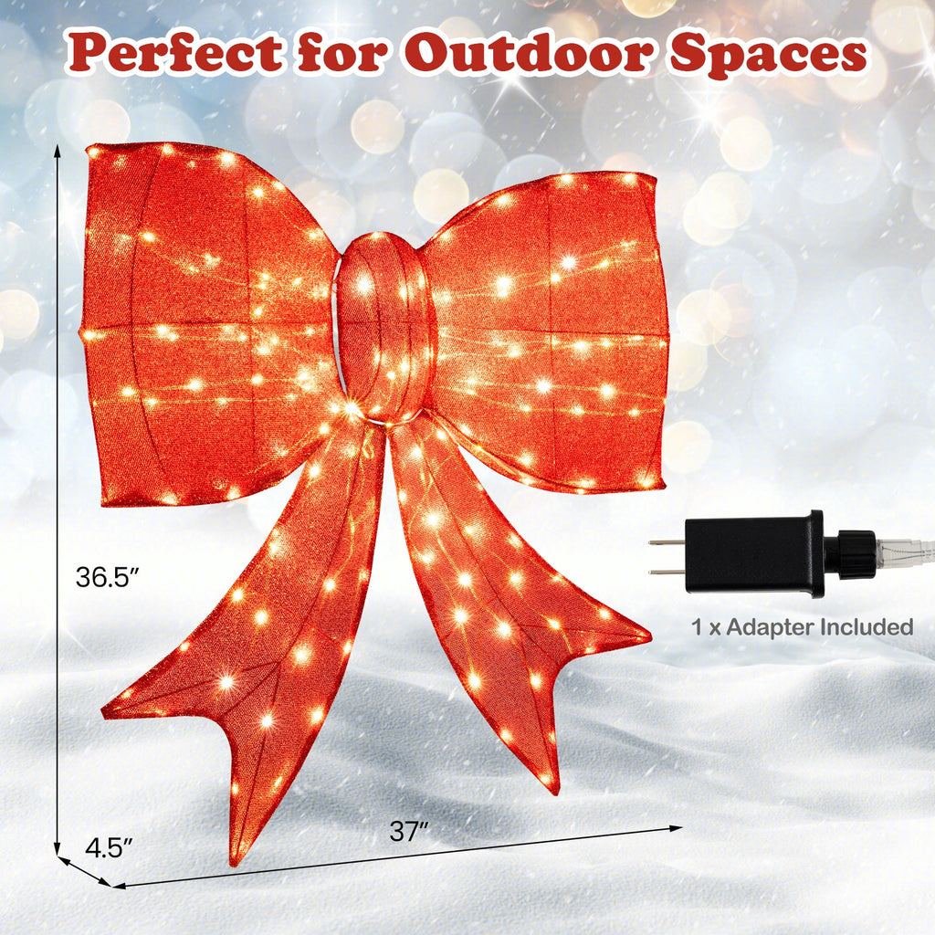 37 Inch Lighted Christmas Bow Decoration with Warm White LED Lights