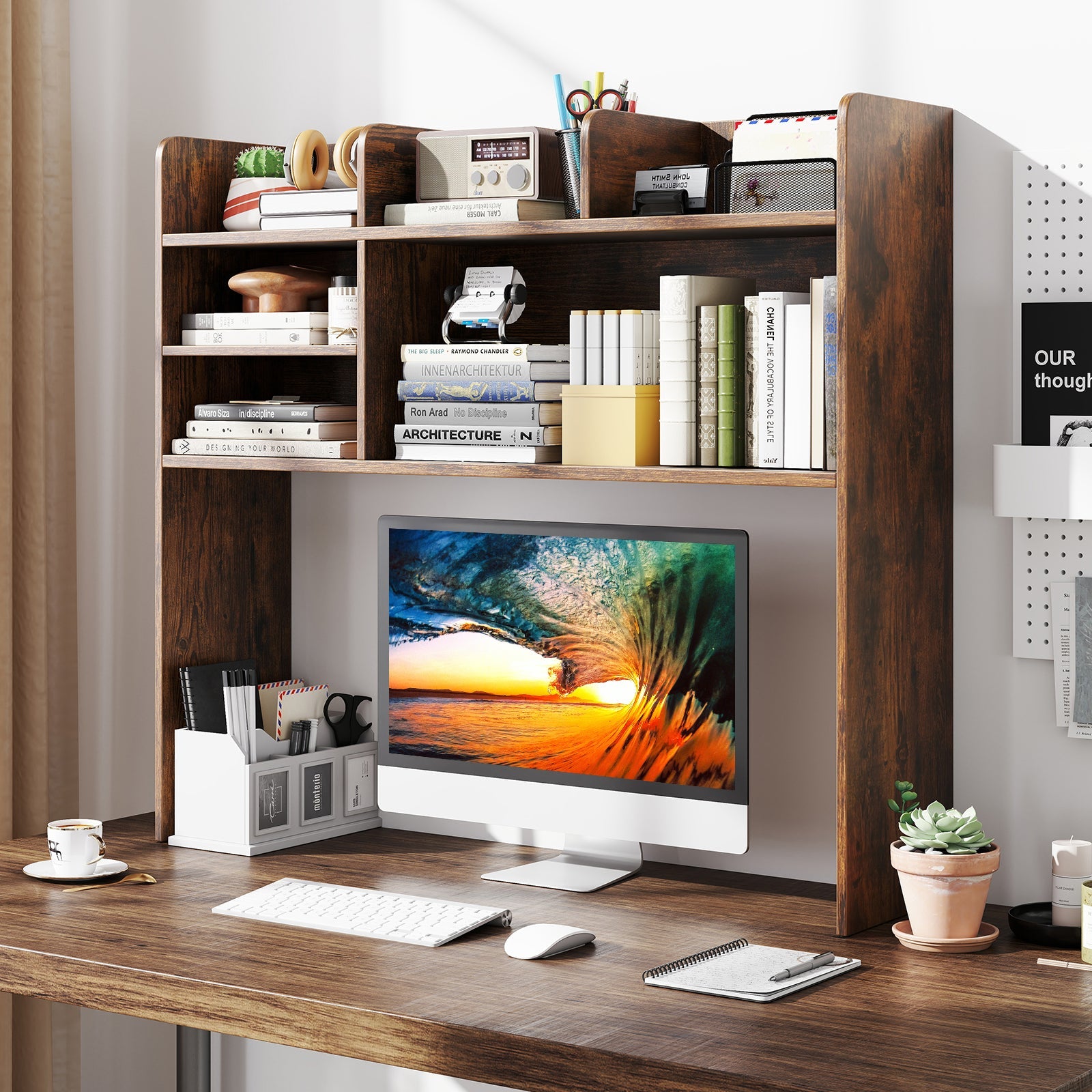 Desktop Bookshelf Countertop Storage Hutch with 6 Shelves