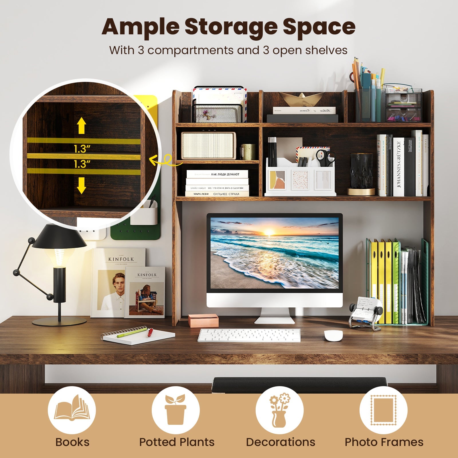 Desktop Bookshelf Countertop Storage Hutch with 6 Shelves