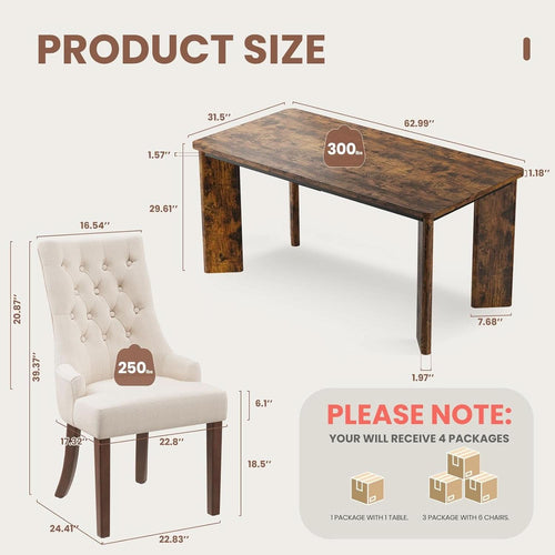 63 Inch Rectangular Industrial Dining Table Six Chairs