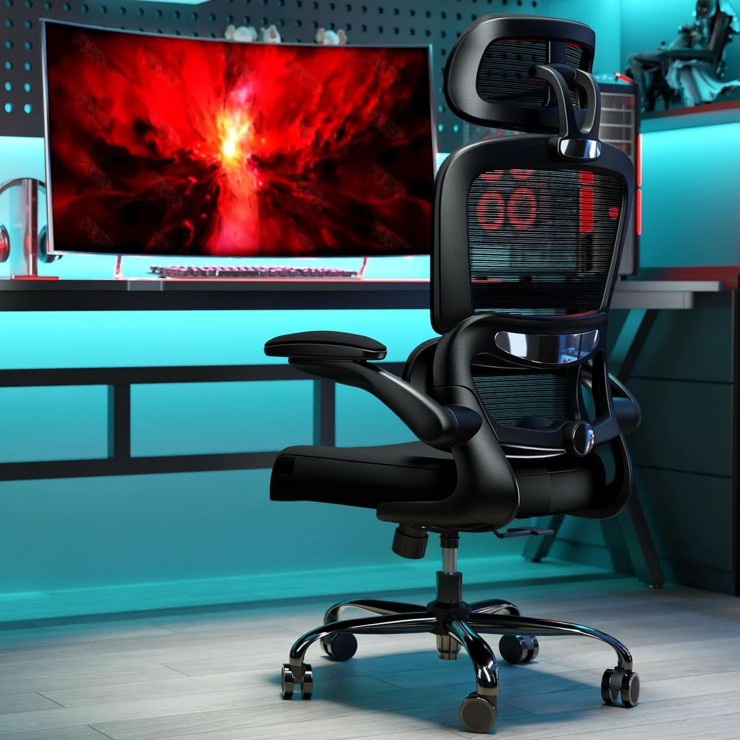 Silla de oficina ergonómica negra de respaldo alto con ruedas