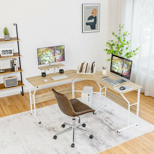 88.5 Inch L Shaped Reversible Computer Desk Table with Monitor Stand