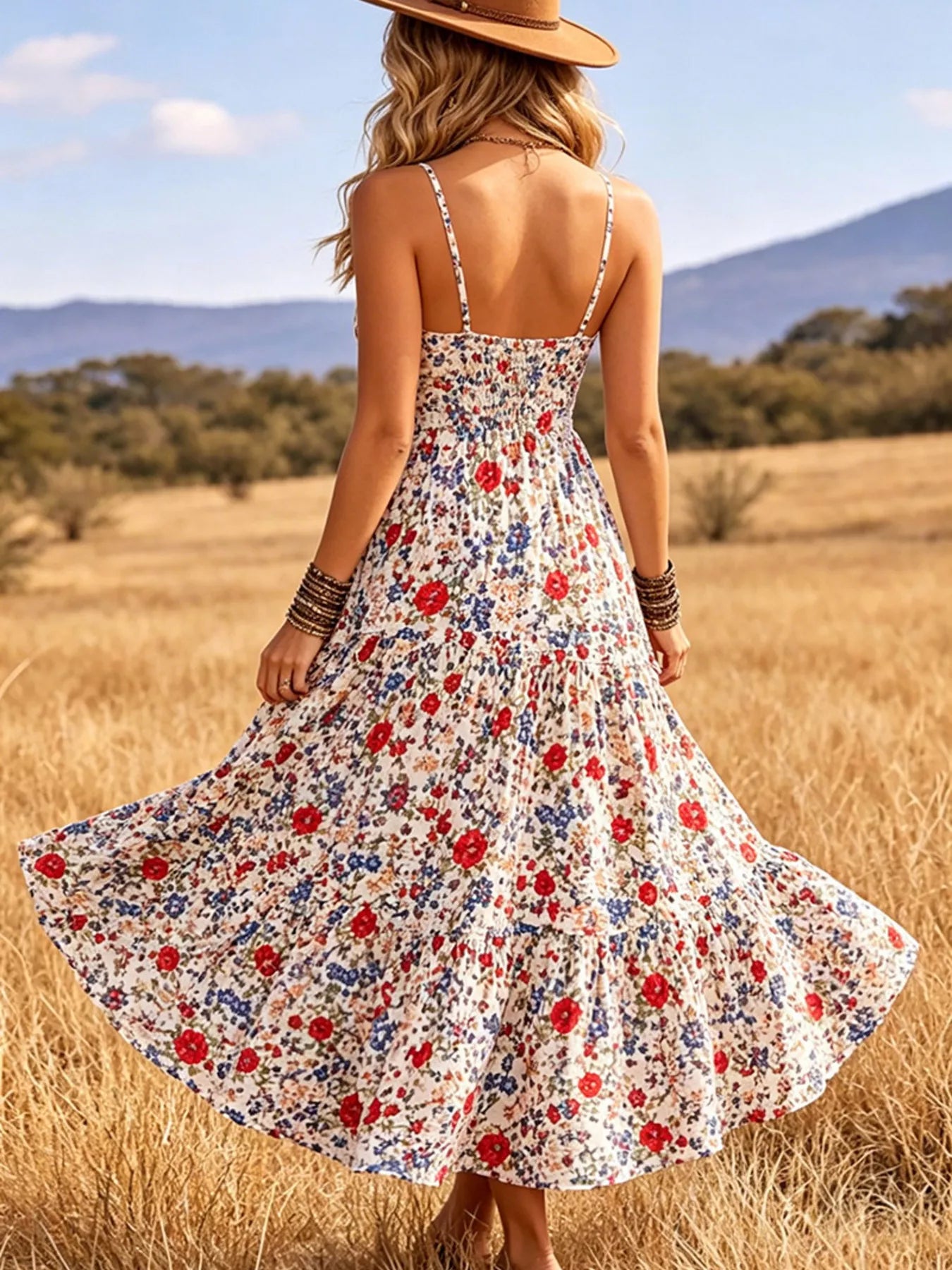Floral Print V-Neck Midi Dress