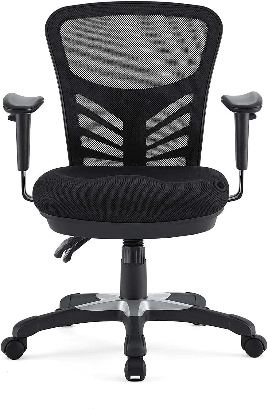 Silla de oficina ergonómica de malla articulada, color negro, con soporte lumbar