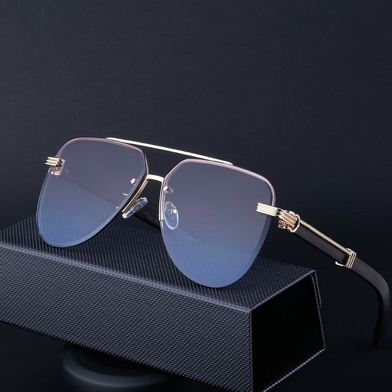 Men's Retro Wood Grain Frog Mirror Legs Sunglasses
