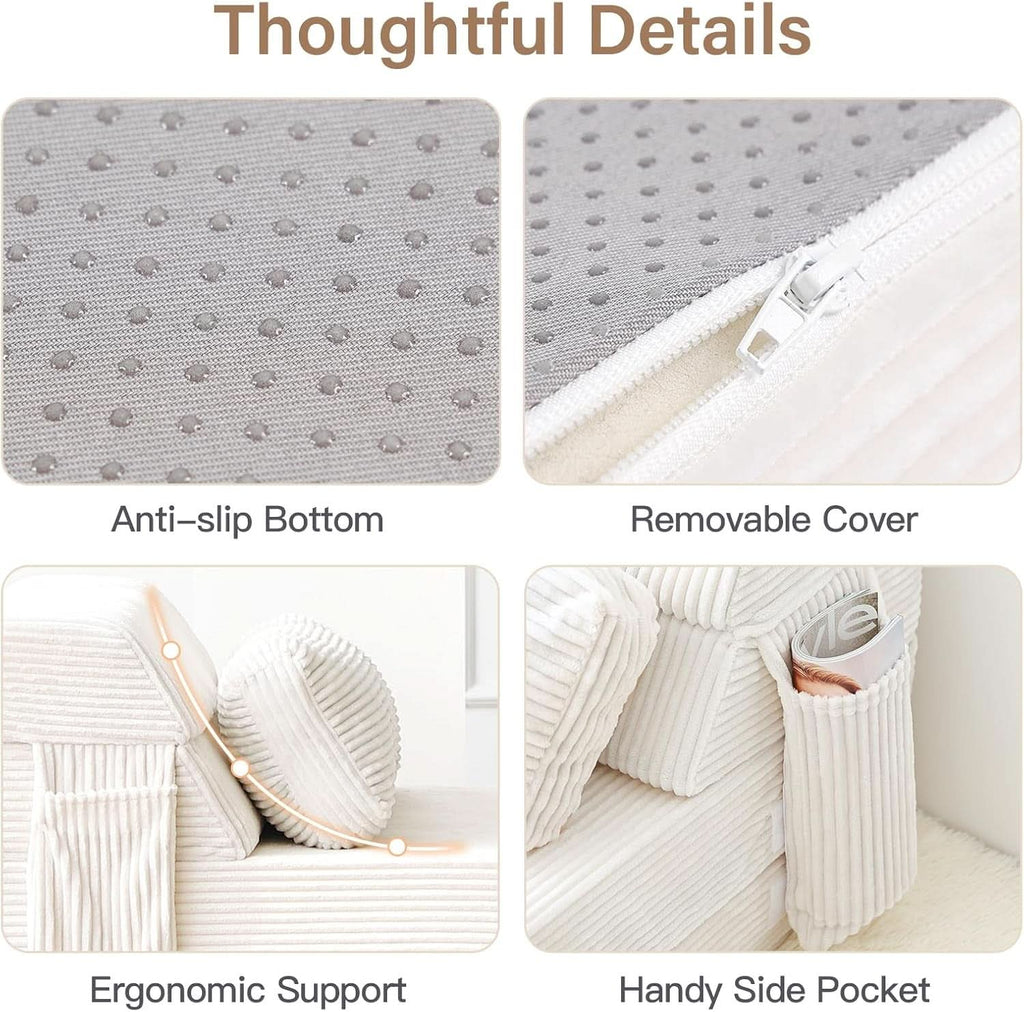 Sofá cama plegable tapizado beige convertible para suelo