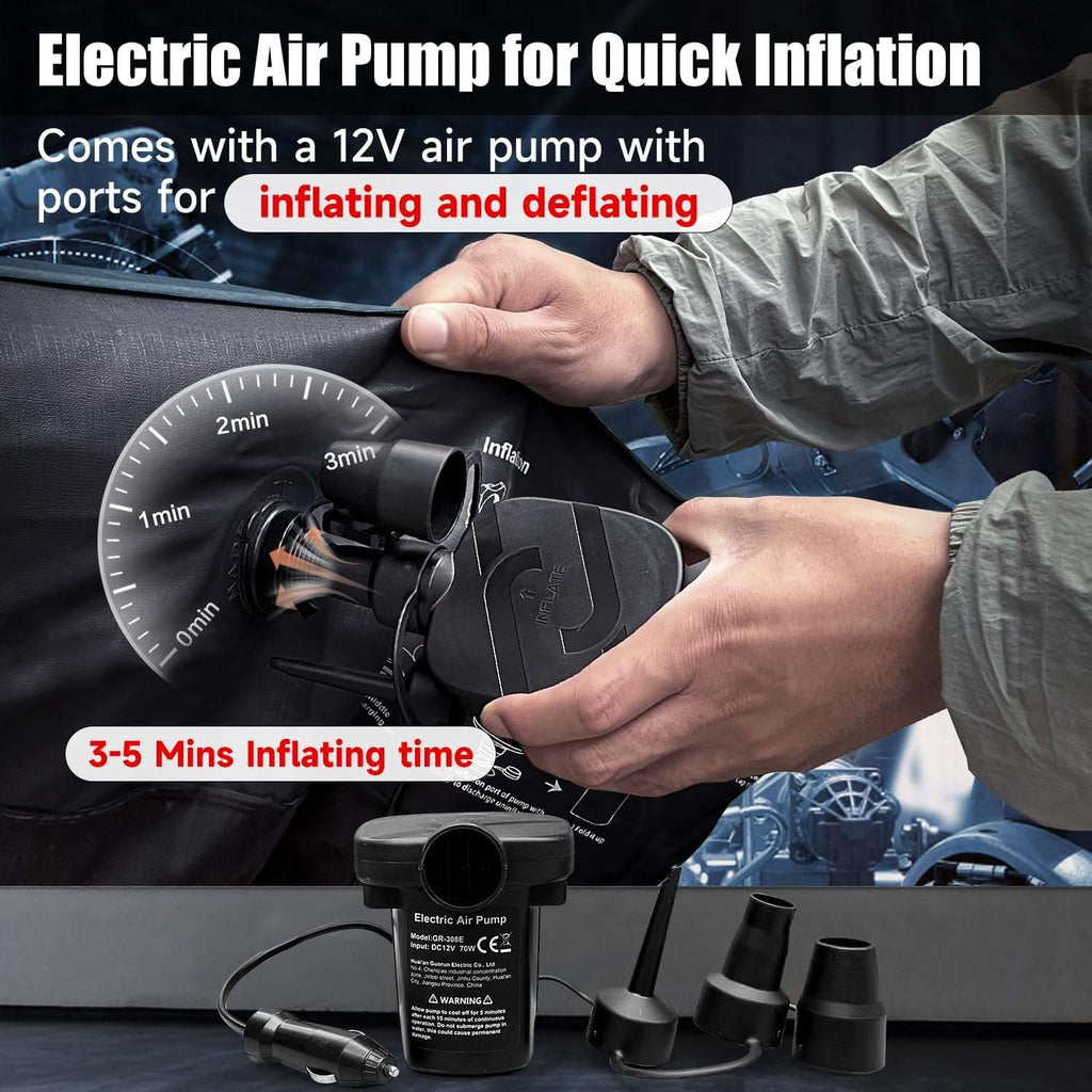 Colchón de aire universal para SUV DikaSun - Flocado mejorado, superficie Oxford extra gruesa, con bomba eléctrica y cable de carga de 3 m (azul marino)