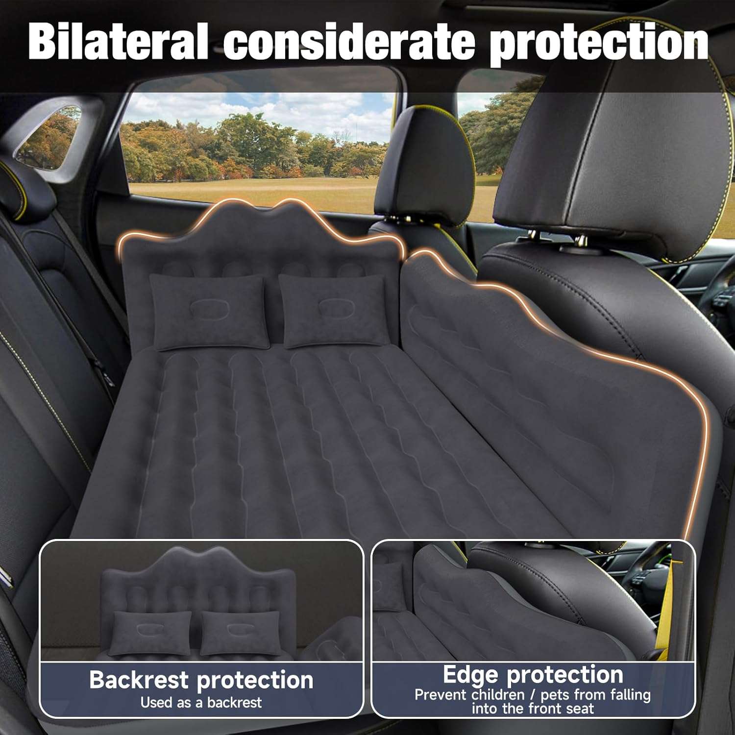 Colchón de aire engrosado para asiento trasero de SUV/coche/camioneta, cama inflable para SUV/camioneta - 24'' de ancho/negro